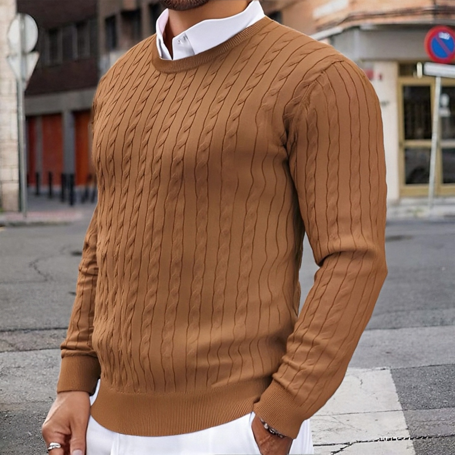 Herren Pullover Kurzer Pullover Strickpullover Gerippt Zopfmusterstrick Stricken Normale Oberteile Gestrickt Einfarbig Rundhalsausschnitt Mode Lässig Urlaub Alltagskleidung Bekleidung Herbst Winter 2026 - $23.99 –P2