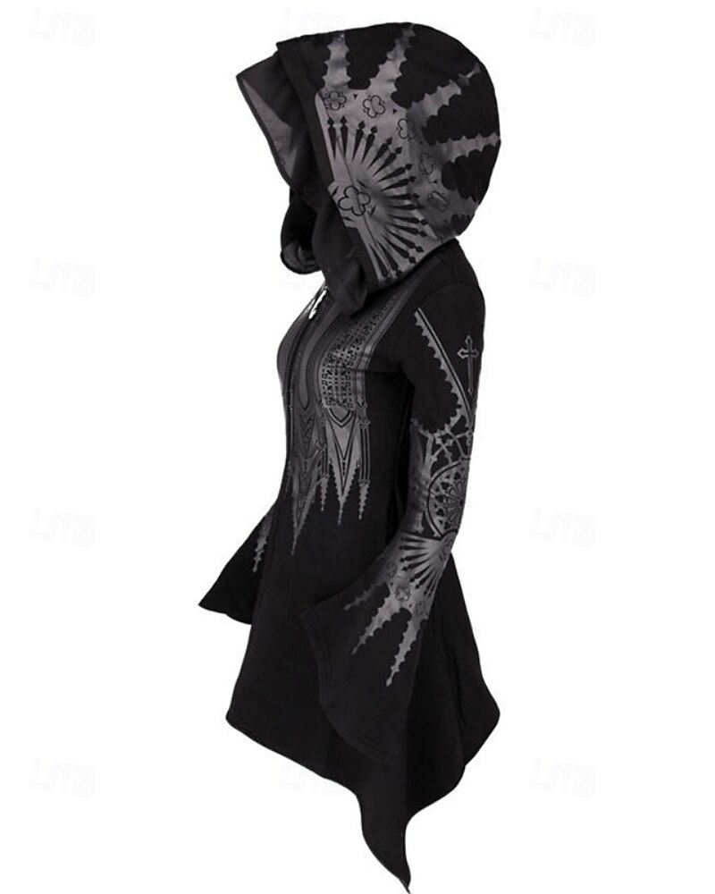 Per donna Giacca con Cappuccio Caldo Confortevole Cerniera Orlo irregolare Moda Fiore Streetwear Uscire Cerniera Lungo Con Cappuccio Vestibilità regolare Manica Lunga Capispalla Nero Autunno Inverno del 2025 a $25.99 –P6
