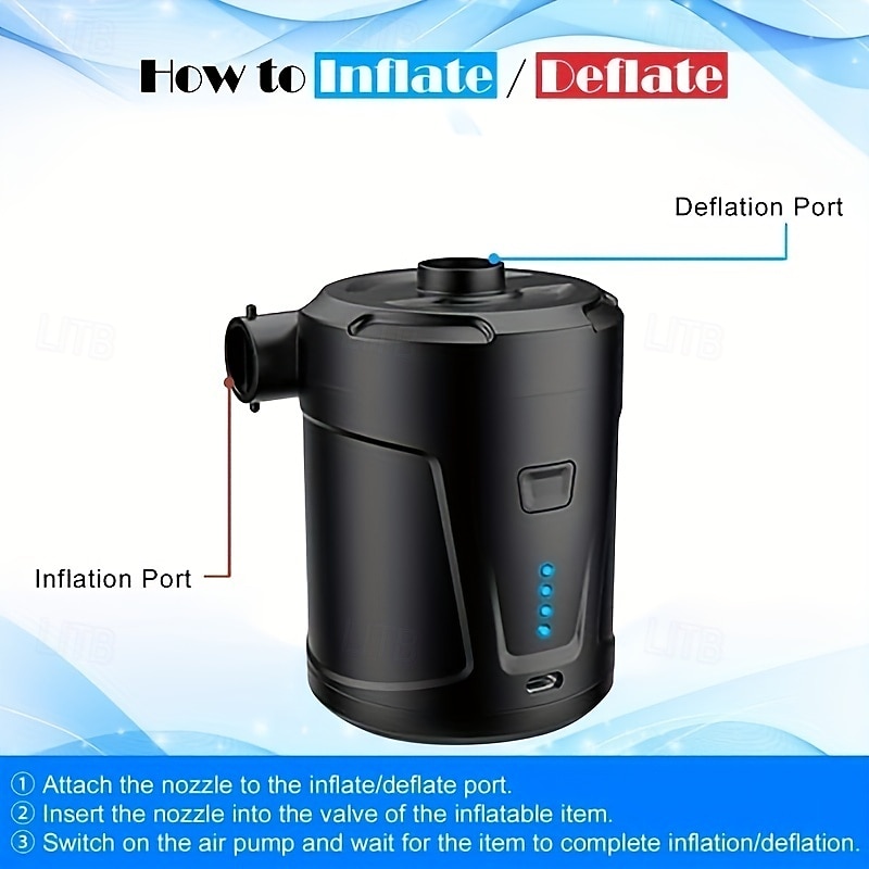 Wiederaufladbare, tragbare, kabellose elektrische Luftpumpe mit 5200 mAh – doppelt verwendbar für Luftmatratzen im Schwimmbecken &mehr - schwarz 2025 - $49.99 –P7