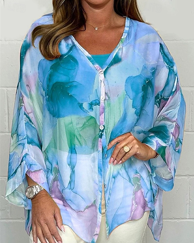 Women's Shirt Chiffon Tops Floral Stylish Modern Long Sleeve Shirt Collar Regular Tops Daily Holiday Buttons Print Black Yellow Pink Royal Blue Blue Spring Fall 2025 - $19.99 –P3