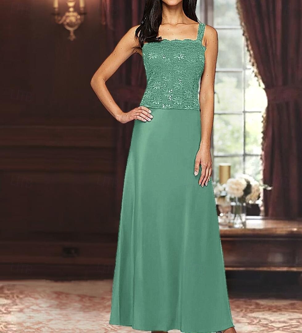A-Linie Dreiteilig Brautmutterkleid Elegant Einfach luxuriös Quadrathals Bodenlang Satin Spitze Dreiviertelarm mit Spitze Paillette 2025 2025 - $129.99 –P7