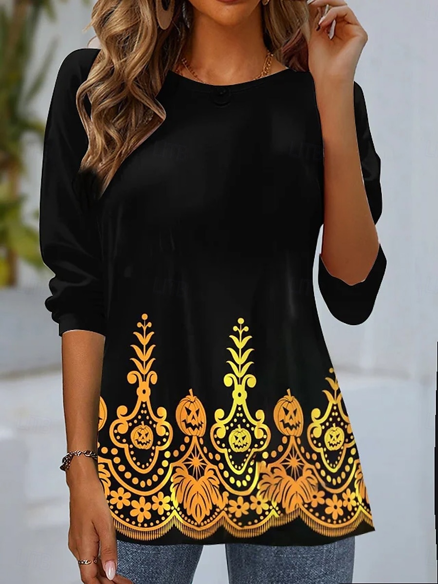 Halloween Per donna Maglietta Grafico Animale Vintage Moda Elegante Manica Lunga Girocollo Top Regolari Quotidiano Weekend Stampato Nero Viola Arancione Estate Primavera Autunno del 2025 a $22.99 –P2