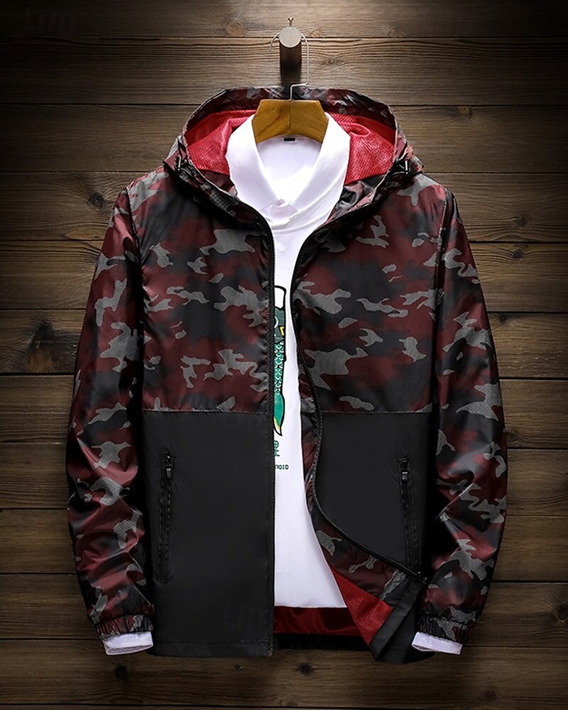 Herren Wanderjacke Hardshelljacke Außen Wasserdicht Winddicht Wanderoutfits Wanderbekleidung Frühling Herbst Oberteil Jagd Camping / Wandern / Höhlenforschung Reisen Patchwork Schwarz Rot Blau 2025 - $29.99 –P4