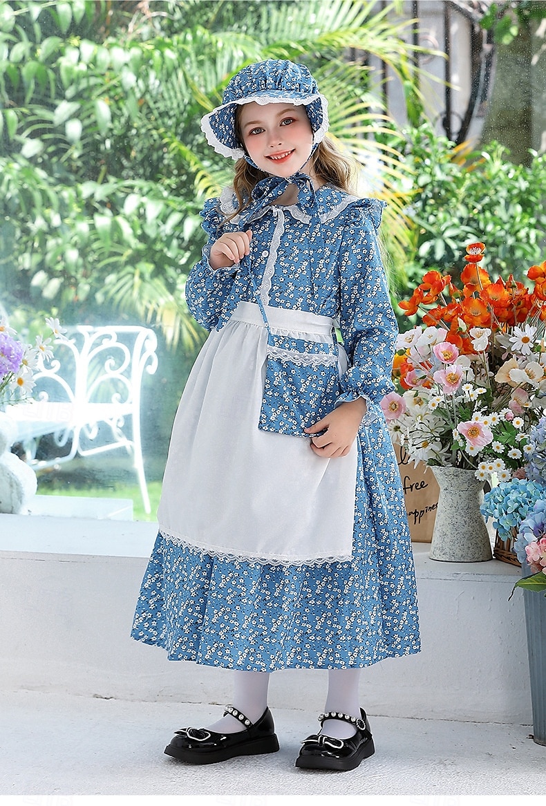 secolul al 19-lea Anii 1800 Vestul Sălbatic Rochie de prerie Set capotă și șorț Pionier Costume de fancy Fete Halloween Carnaval Ziua Mondială a Cărții Ținute pentru evenimente școlare Reconstituire 2025 - $46.99 –P20