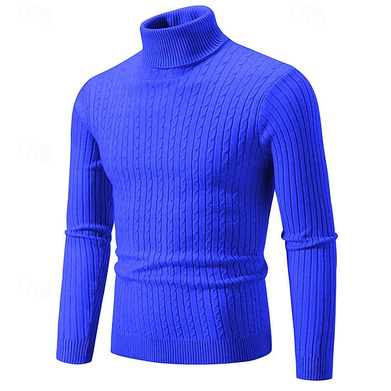 Herr Pullover tröja Stickad tröja Ribbad Sticka Vanliga toppar Stickat Slät Polokrage Mode Grundläggande Semester Dagliga kläder Kläder Höst Vinter Vin Svart S M L 2025 - $21.99 –P12