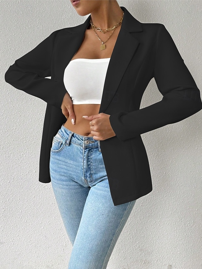 Dame Blazer Bekvem Pustende Knapper Mote Moderne عادي Arbeid Daglig Normal Aftæpning Normal Langermet Yttertøy Svart Hvit Rød Vår Høst 2025 - $25.99 –P14