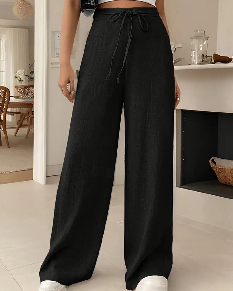Femmes Jambe large Slacks Streetwear Occasionnel Longueur complète Naturel Uni Avec Poches Conception à cordon élastique Confortable Rue Tenue quotidienne Week-end Noir Rose Vert Véronèse Bleu Automne de 2025 ? $17.99 –P3