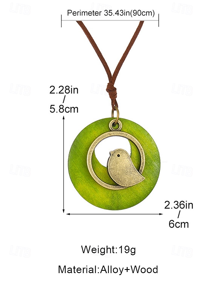 женское ожерелье с подвеской в виде птицы в стиле бохо – длинное деревянное круглое ожерелье ручной работы с подвеской из сплава для любителей природы, повседневных нарядов или подарков 2026 - $5.99 –P7