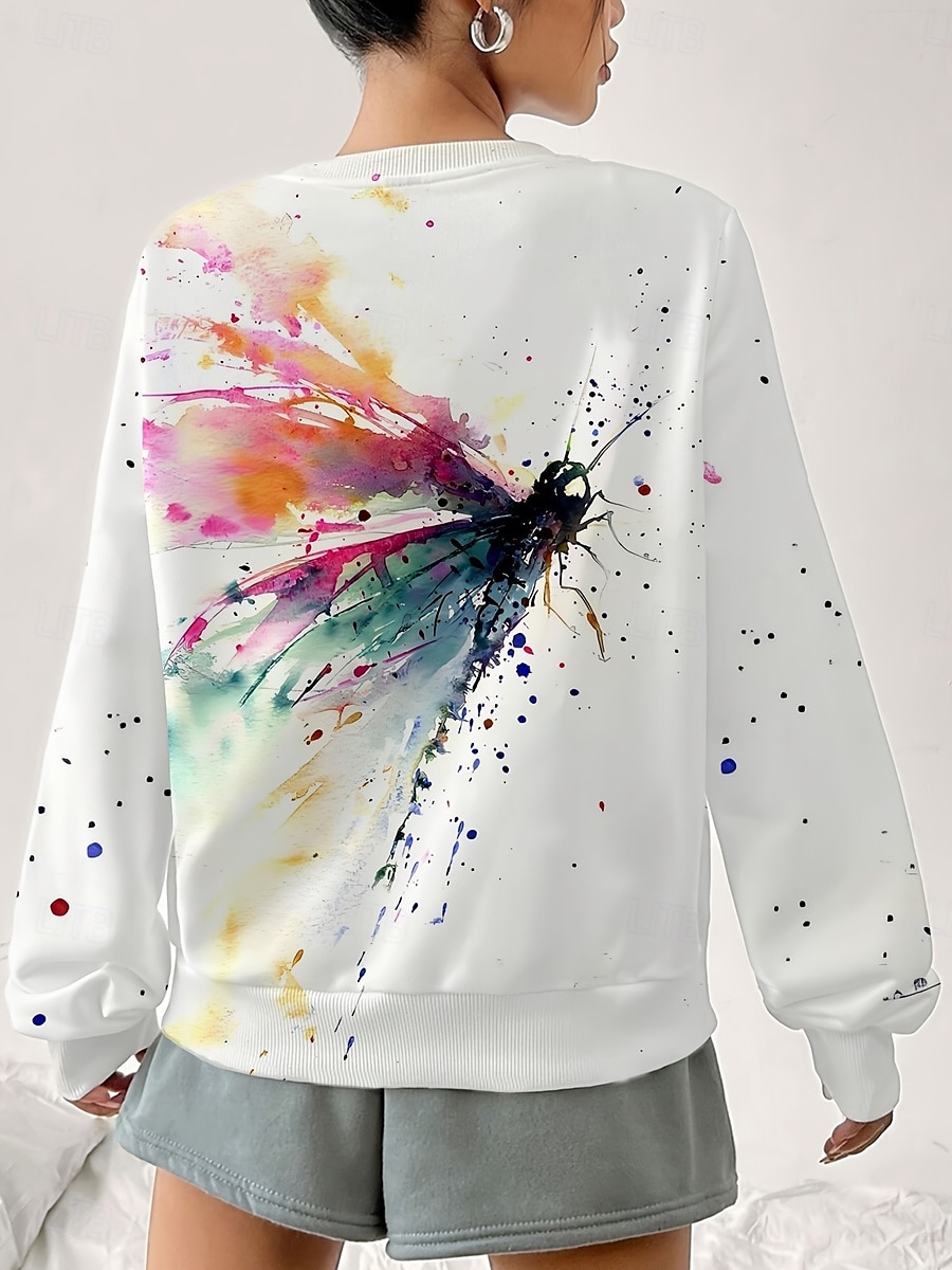 Damen Pullover Sweatshirt Grafik Schmetterling Abstrakt Mode Lässig Langarm Rundhalsausschnitt Normale Oberteile Straße Alltagskleidung Lässig Druck Weiß Herbst Winter 2025 - $24.99 –P2