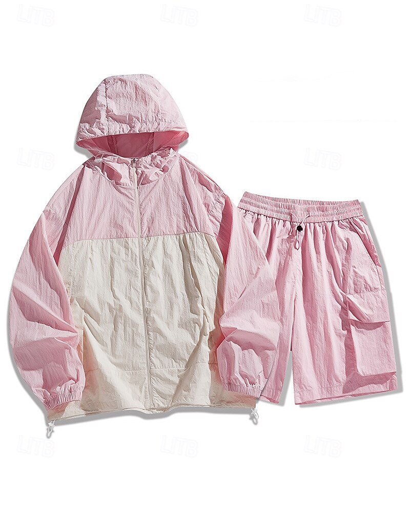 Herren Trainingsanzug Zip Up Sweatshirt Trainingshosen Mit Kapuze Reißverschlusstasche Farbblock Kombination Sommer Frühling Schwarz Rosa Angeln Wandern Outdoor Sonnenschutz Leicht Atmungsaktiv 2026 - $52.99 –P7