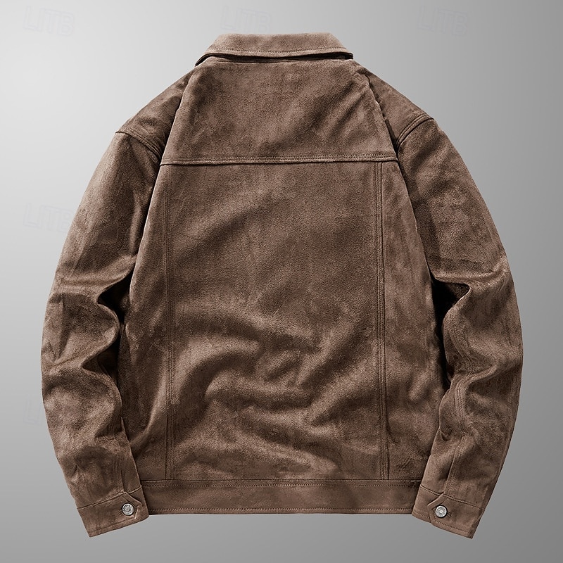 Homme Veste Légère Veste en faux suède Vacances Quotidien Avec Poches Printemps Automne Uni Mode Classique Revers Régulier Noir Kaki Café Gris Veste de 2026 ? $57.99 –P5
