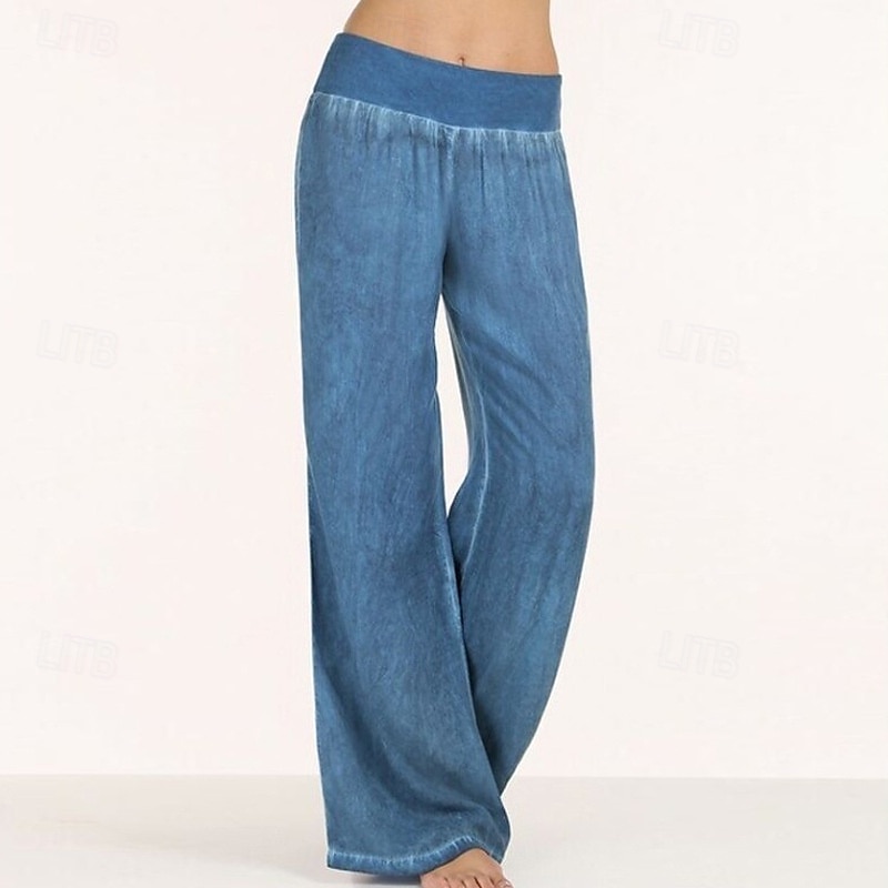 Dame Jeans Bred Bukseben Bukser Mote Gatemote Full lengde Høy Midje عادي Elastisk midje Pusteevne Bekvem Gate Dagligdagstøy Ut på byen Svart Lyseblå Vår Høst Normal 2025 - $17.99 –P1