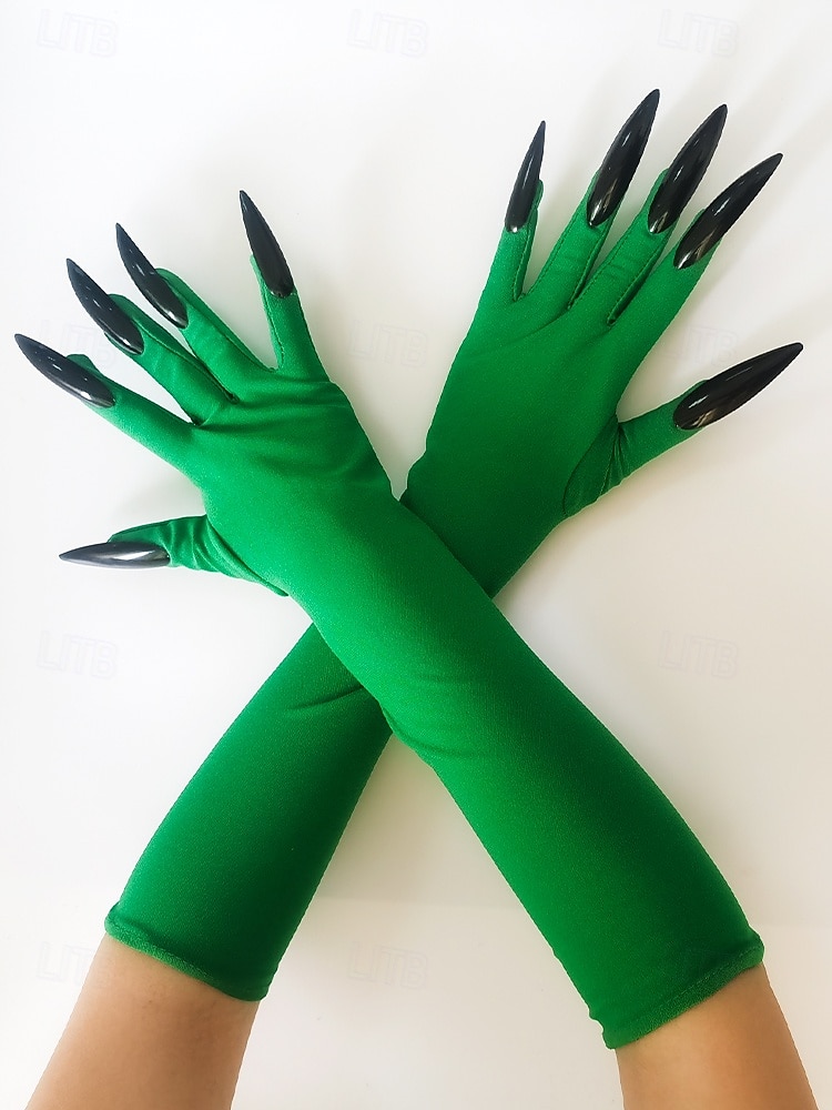 Lange Halloween-Krallenhandschuhe für Damen – Kunstnageldesign, dehnbares Polyester, gruseliges Cosplay-Kostümzubehör für Partys und Veranstaltungen 2025 - $9.99 –P3
