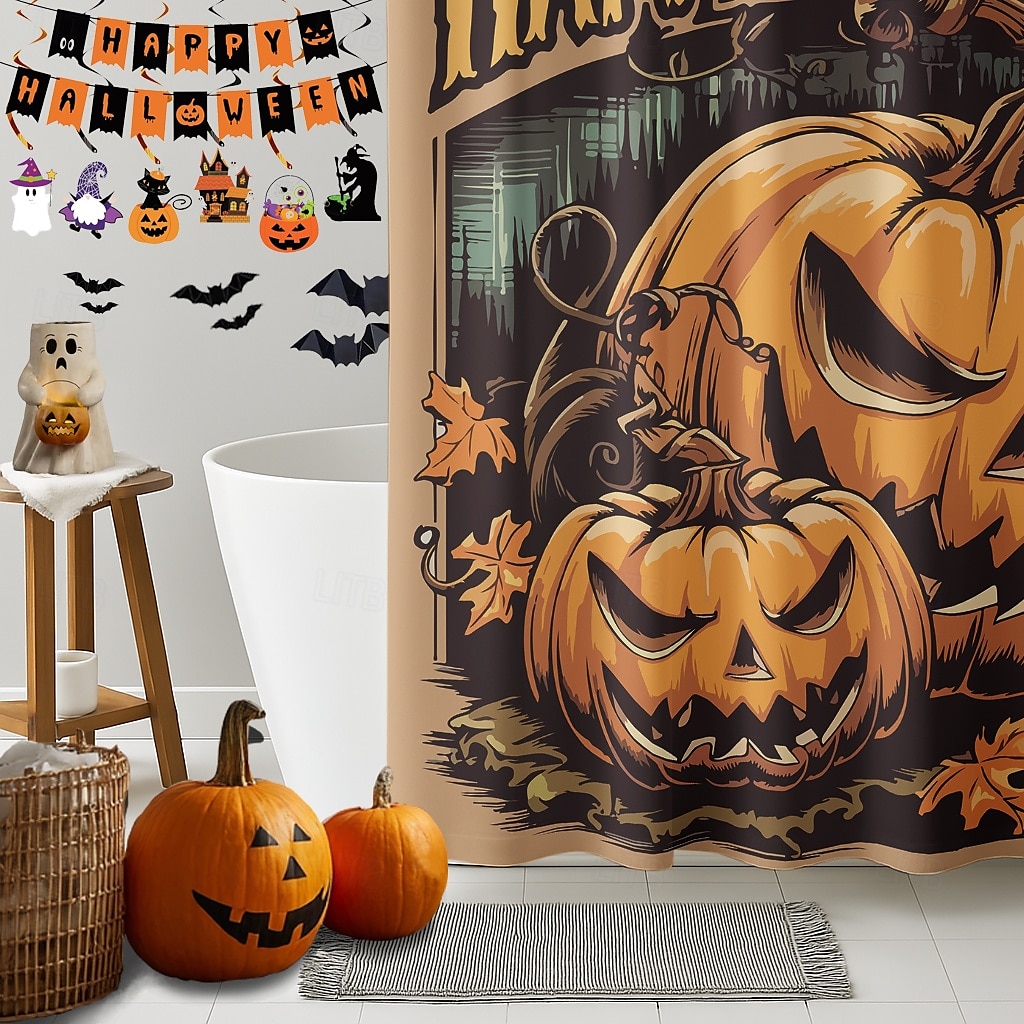 Rideau de douche d'Halloween avec crochets en polyester lavable et imperméable, décoration de salle de bain et baignoire de 2025 ? $21.99 –P25