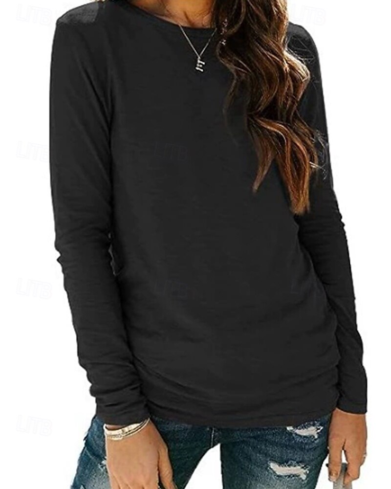 Damen T Shirt Einfach Mode Modern Langarm Rundhalsausschnitt Normale Oberteile Täglich Schwarz Wein Grau Sommer 2025 - $16.49 –P2