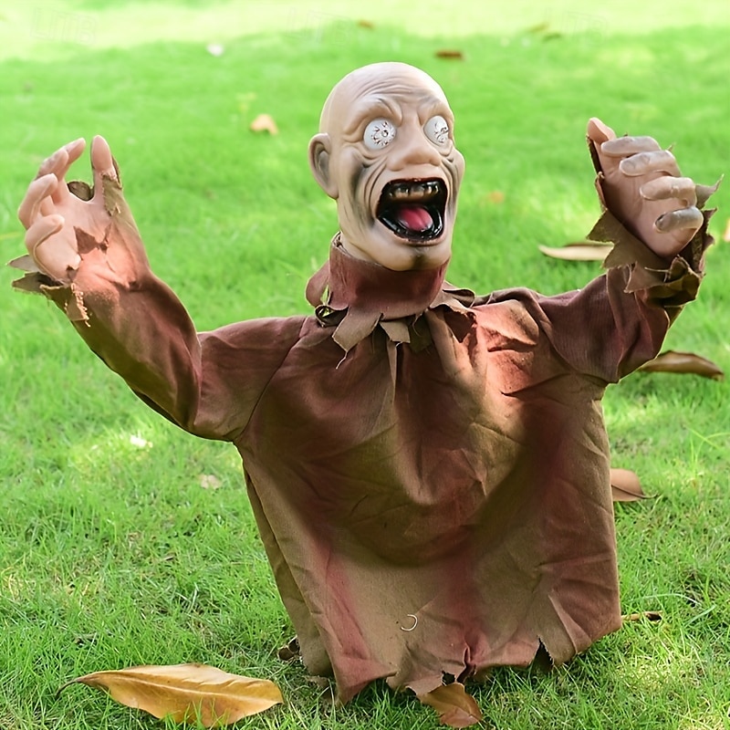 1 τεμάχιο πασσάλους γκαζόν με ζόμπι για το Halloween, μεγάλα τρομακτικά στηρίγματα με έλεγχο ήχου με ενεργοποίηση κίνησης, παραδοσιακό στυλ, πλαστικό και τζιν υλικό, εξωτερικές τρομακτικές 2025 - $82.99 –P4