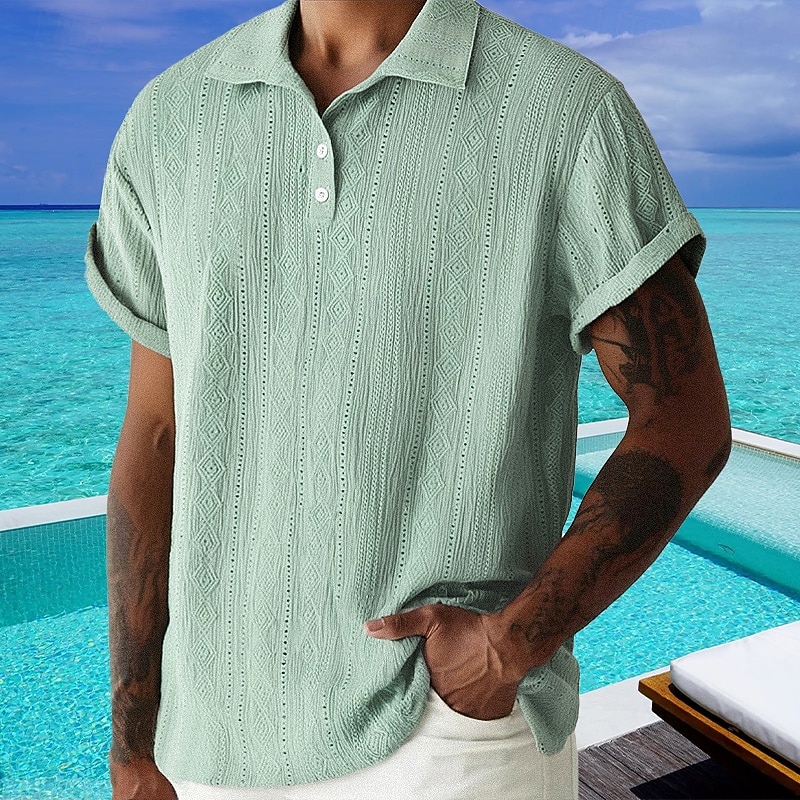 Per uomo Maglia da golf Polo da Golf Lavoro Casuale Bavero Manica Corta Essenziale Moderno Semplice Bottoni Jacquard Estate Vestibilità regolare Marrone scuro Nero Verde chiaro Azzurro cielo Cachi del 2026 a $24.99 –P7