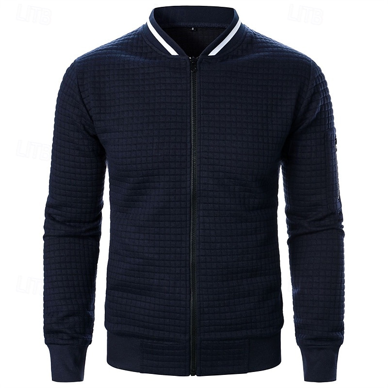 Homens jaqueta leve Jaqueta casual Jaqueta do time do colégio Férias Diário Bolsos Emenda Primavera Outono Bloco de cor Moda Clássico Colarinho Chinês Padrão Tecido Waffle Preto Branco Vinho Azul de 2025 por $20.99 –P9