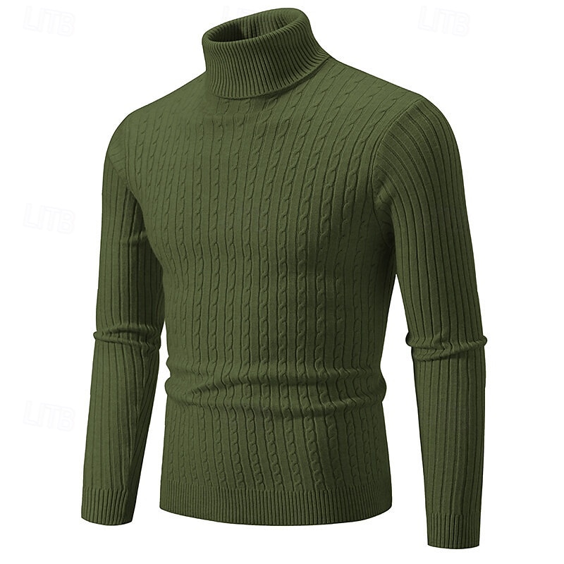 Herr Pullover tröja Stickad tröja Ribbad Sticka Vanliga toppar Stickat Slät Polokrage Mode Grundläggande Semester Dagliga kläder Kläder Höst Vinter Vin Svart S M L 2025 - $21.99 –P9