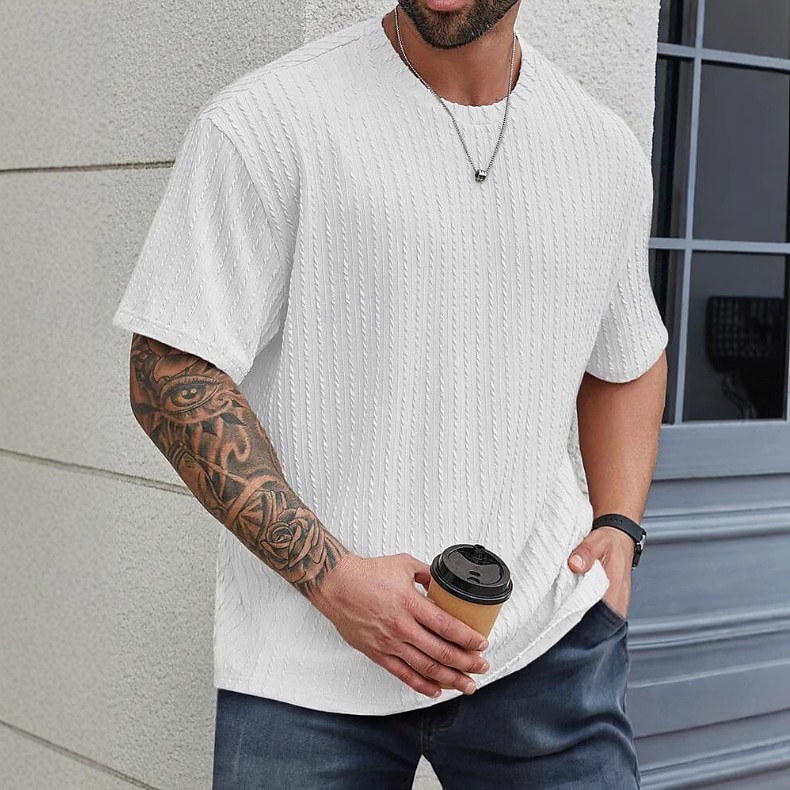 Herren T Shirt T-Shirt Kurzarm Kurze Ärmel Rundhalsausschnitt Sommer Ganzjahres Einfarbig Jacquard Mode Designer Sportlich Basic Straße Lässig Ausgehen Schwarz Weiß Kaki Top T-Shirt für Herren 2025 - $19.99 –P7