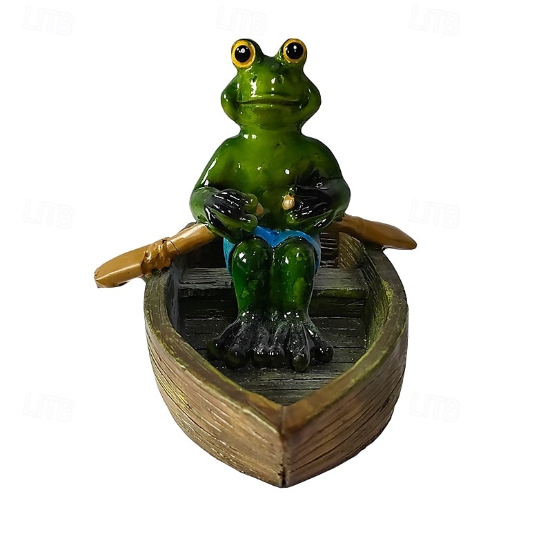 Figurine de grenouille et de tortue en résine dans un canoë, ornement flottant, figurine d'animal flottant réaliste avec des yeux jaunes, cadeaux idéaux pour le jardin, la piscine ou la rivière de 2025 ? $20.99 –P16