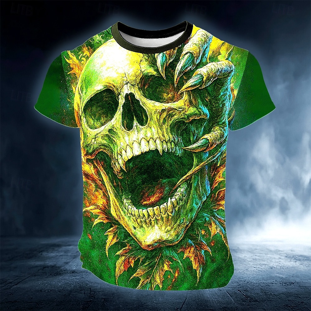Halloween Voor heren Doodskoppen 3D Print 3D T-shirt Korte mouw T-shirt 3D-afdrukken Strakke ronde hals Overhemd overdreven Ontwerper 3D Feest Straat Casual Rood blauw Groen Zomer Lente Alle seizoenen 2025 - $17.99 –P4