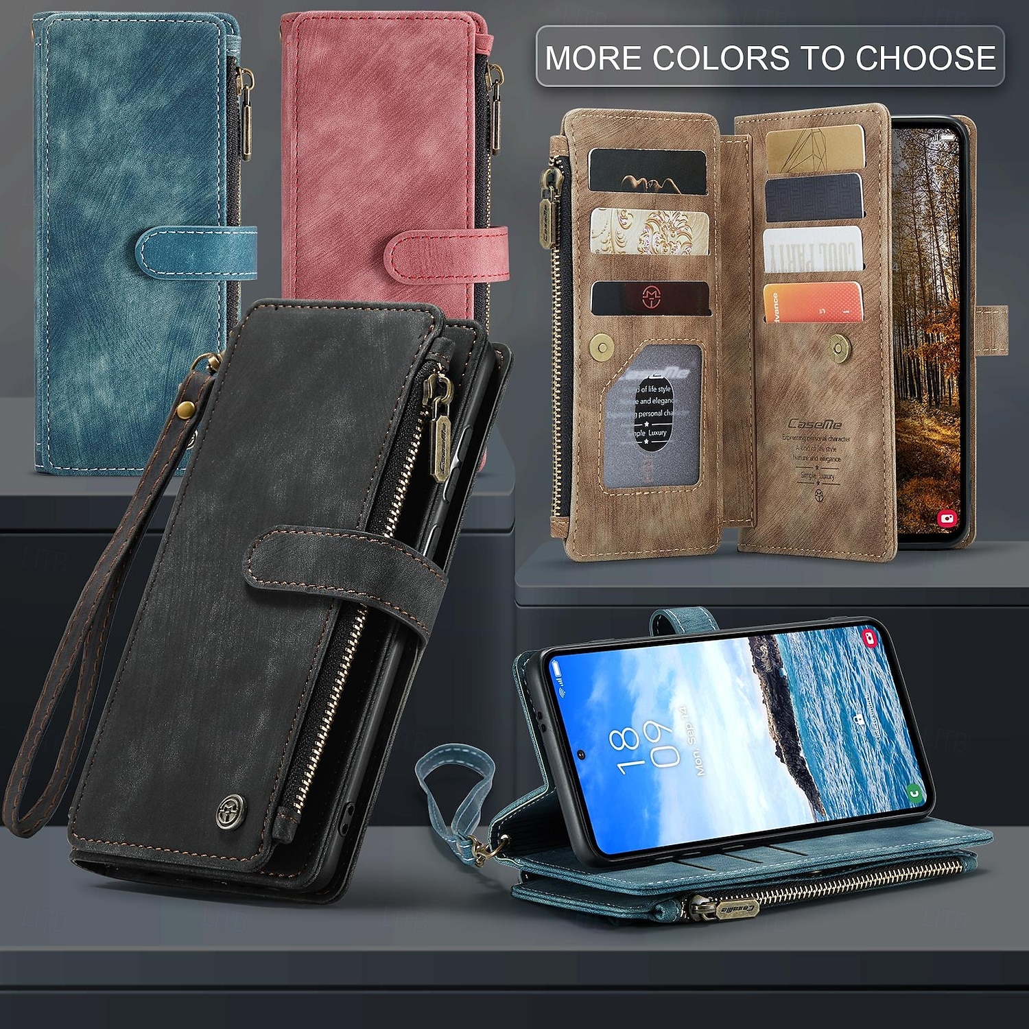 Case with Wrist Strap CASEME C30 Samsung Series Zip Multi-Card Pouch PU Leather Case 2025 - $17.99 –P1