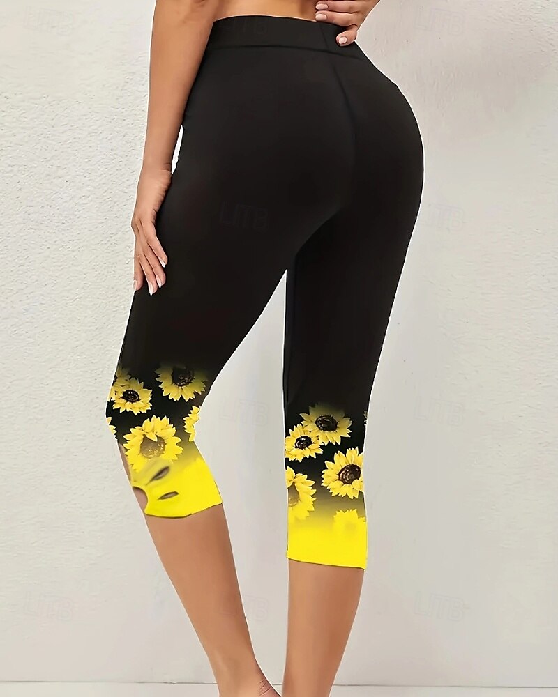 Dam Byxor Damasker Streetwear Ledigt Vadlängd Naturlig Blomma Elastisk midja Mönster Mjuk Gata Helgdag Dagliga kläder Svart Höst Normal 2025 - $16.99 –P3