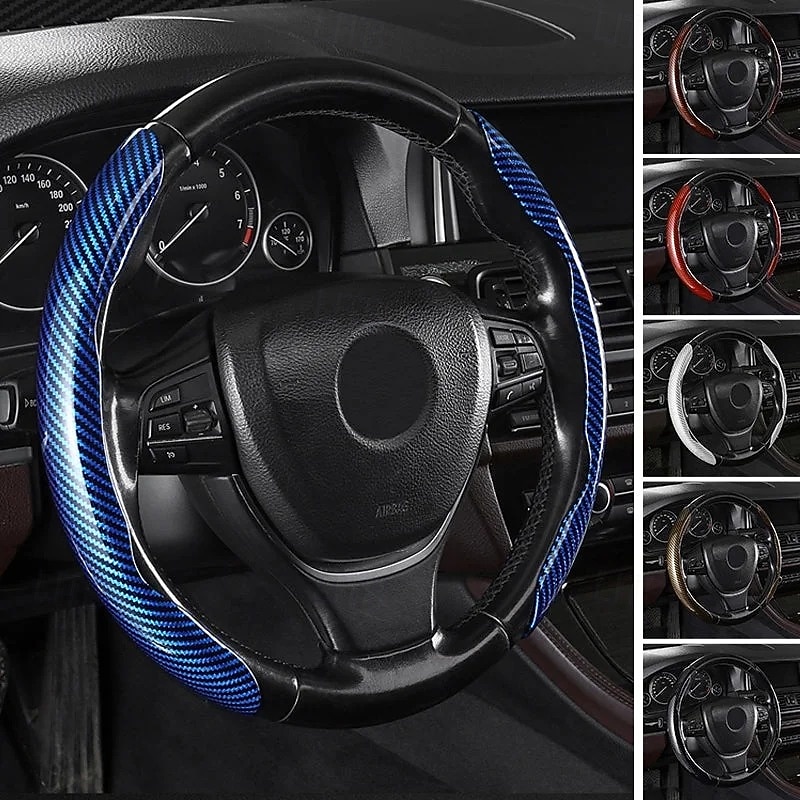 Funda antideslizante de silicona y fibra de carbono para volante de coche, ajuste universal, elegante, antideslizante, con agarre suave, para la decoración interior del coche y un cómodo accesorio de conducción. 2026 - $19.99 –P6