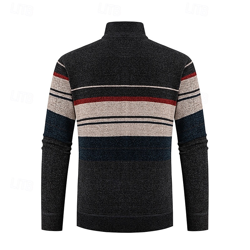 Herren Strickjacke Kurzer Pullover Reißverschluss-Pullover Strickpullover Gerippt Stricken Normale Oberteile Patchwork Tasche Farbblock Stehkragen Mode Klassisch Urlaub Alltagskleidung Bekleidung 2025 - $36.99 –P5