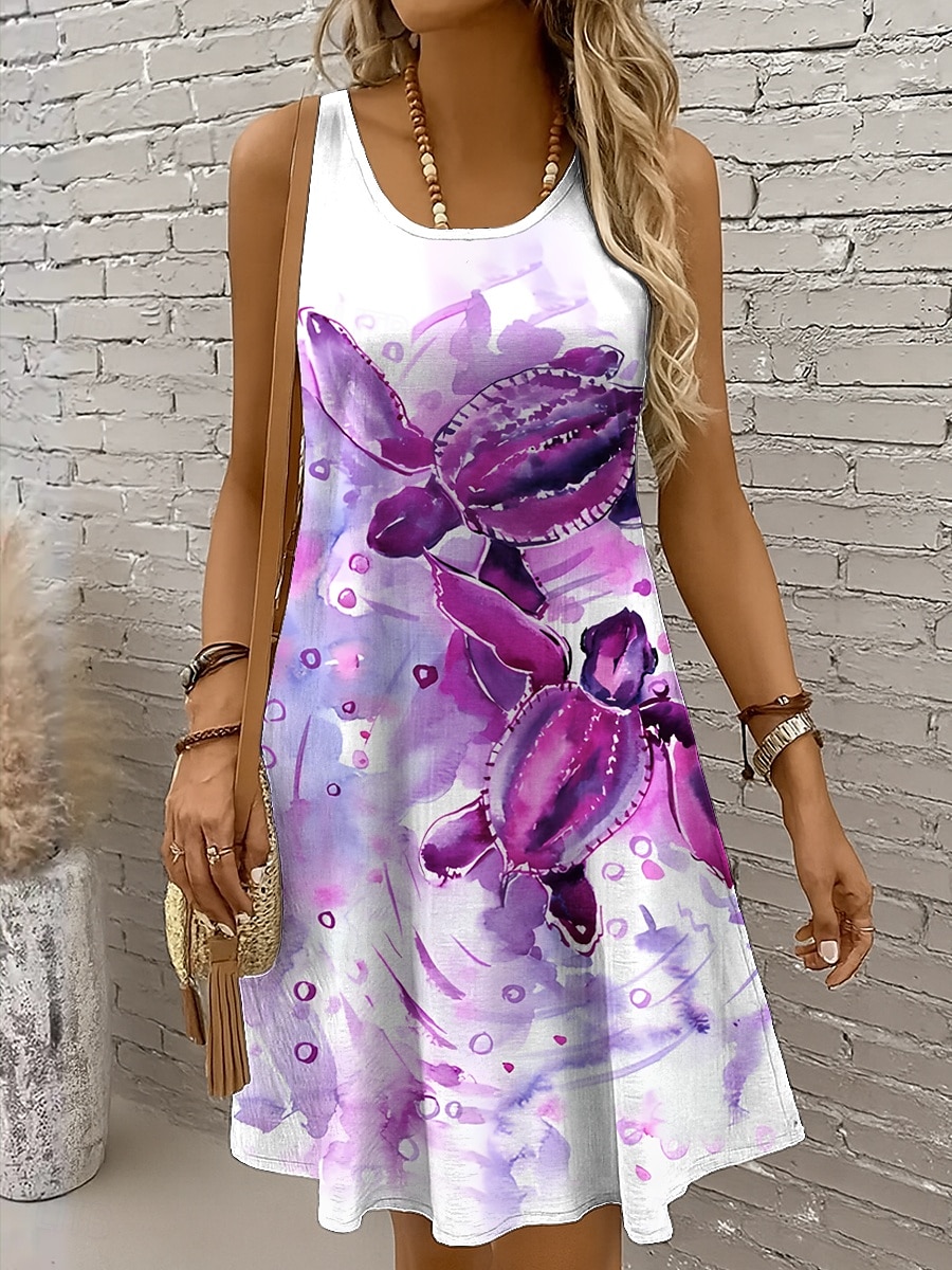 Pentru femei Rochie Mini Rochie de Vară Rochie A line Rochie cu umeri Vacanță Casual Concediu Plajă Fit regulat Grafic Broasca testoasa Fără manșon Stil Nautic Galben Roșu-aprins Albastru piscină Mov 2025 - $21.99 –P5
