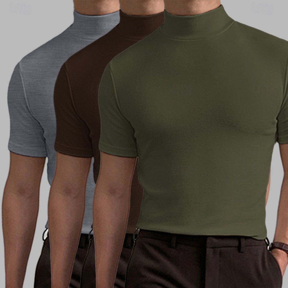 Herr T-shirt Turtleneck skjorta Kortärmad Hög krage Sommar Vår Slät Mode Ledigt Bekväm 3 st Flerpack Semester Gata Helgdag A R U Topp t-shirt för män 2026 - $40.99 –P10