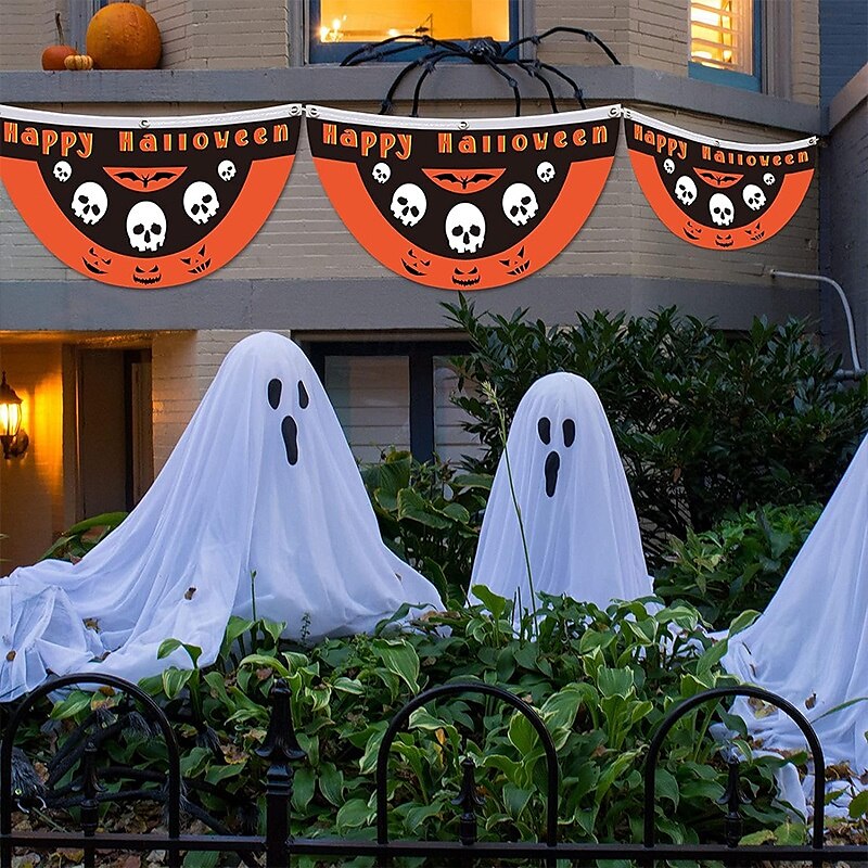 Halloween-waaiervlag, slinger voor buiten, vlag voor buiten, Halloween-tuinhek, hangende griezelige pompoenbanner, vlag voor op tafel, herfstkamerdecoratie, esthetische Halloween-verjaardagsfeestjesdecoratie. 2025 - $4.49 –P2