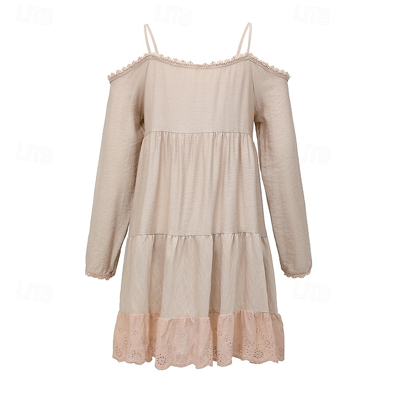 Női Mini ruha Boho ruha Nyugati ruha Klasszikus Modern Szabadtéri Vakáció Napi Normál Sima Hosszú ujj Spagettipánt Sárgabarack Nyár 2025 - $31.99 –P5