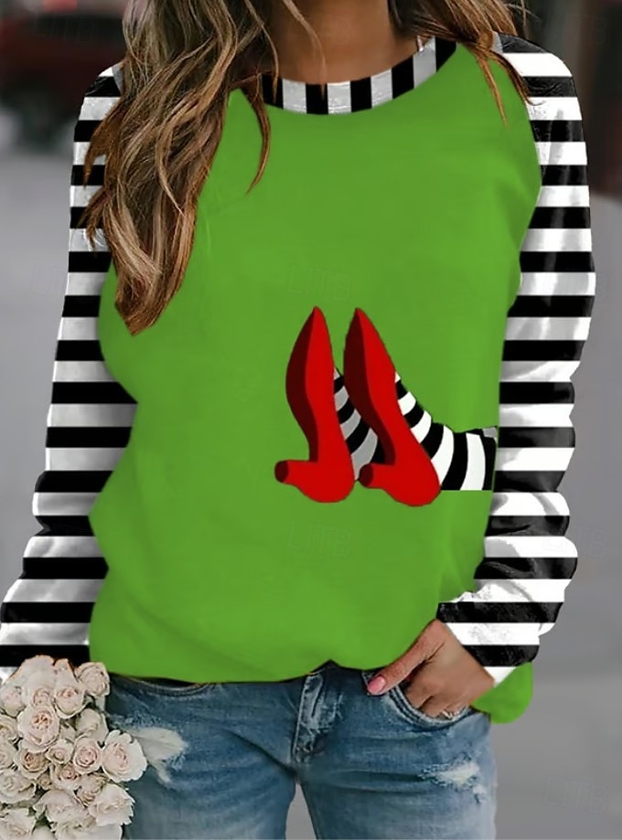 Sweat-shirt à capuche pour femmes Halloween graphique à rayures mode décontractée à manches longues col rond hauts réguliers vêtements de rue quotidiens imprimé décontracté noir vert beige automne de 2025 ? $22.99 –P2