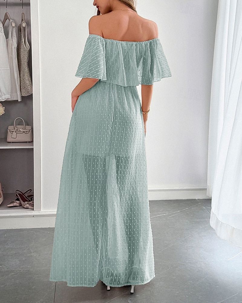 Femmes Robe Longue Maxi Robe Robe Décontractée Robe d'été Mode Moderne Quotidien Plage Week-end Coupe régulière Uni Manche Courte Épaules Dénudées Vert Été Printemps de 2025 ? $31.99 –P5