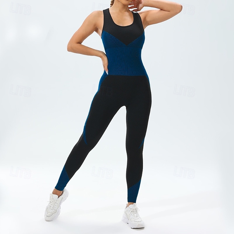 Damen Scrunch Yoga-Strampler Trainingsoveralls Rückenfrei Farbblock Einteiler Wasserblau Armeegrün Fitnesstraining Hohe Taille Elastisch Atmungsaktiv Bauchkontrolle Ärmellos Sport Sportkleidung 2025 - $25.99 –P7