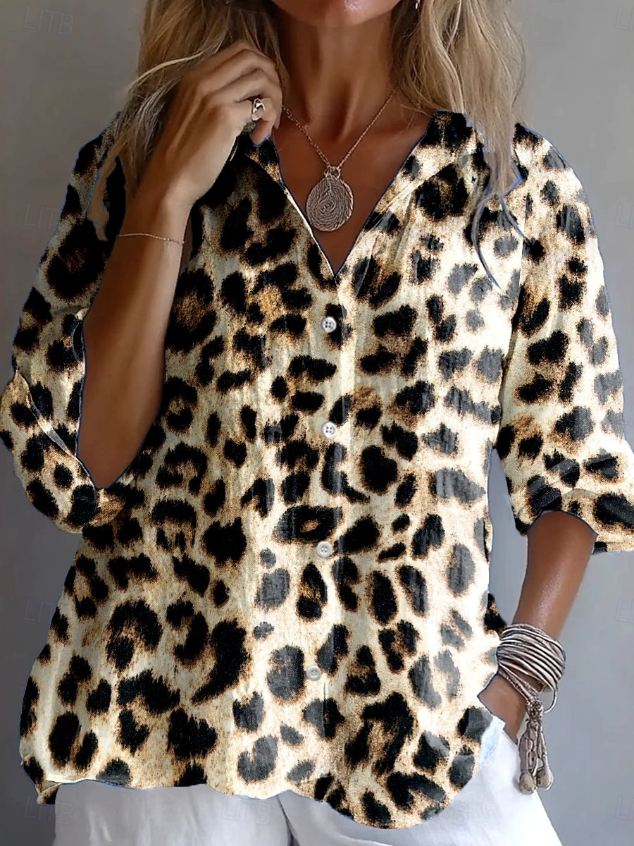 Femmes Chemise Graphique Léopard Papillon ancien Tropical Quotidien manche longue Col en V Col de chemise Hauts Réguliers Travail Quotidien Boutons Imprimé Marron Kaki Arc-en-ciel Été Printemps de 2025 ? $32.99 –P2