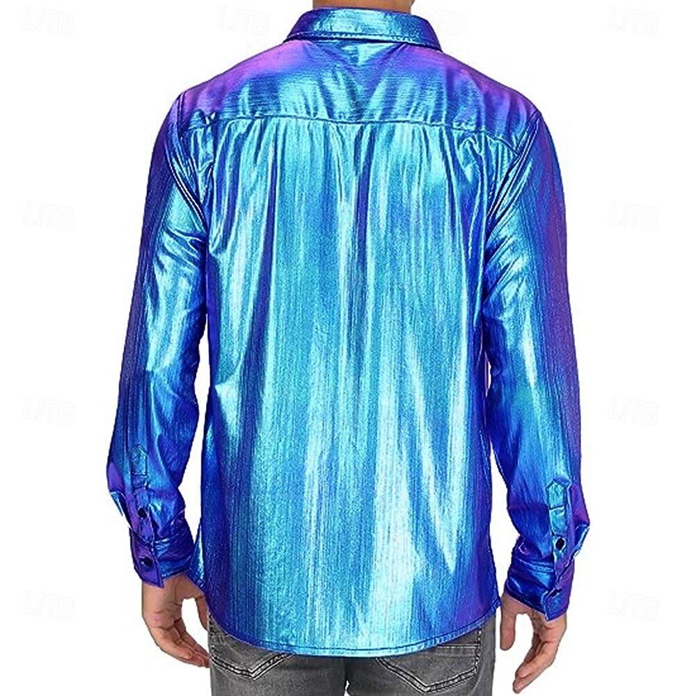 Disco Anni '80 Metallico Lucido Blusa / Camicia Mascherata Disco Tinta unica Per uomo Costume di Carnevale Mascherata Festa / Sera Parata dell'Orgoglio Mese dell'orgoglio Adulti Camicia del 2025 a $22.99 –P2