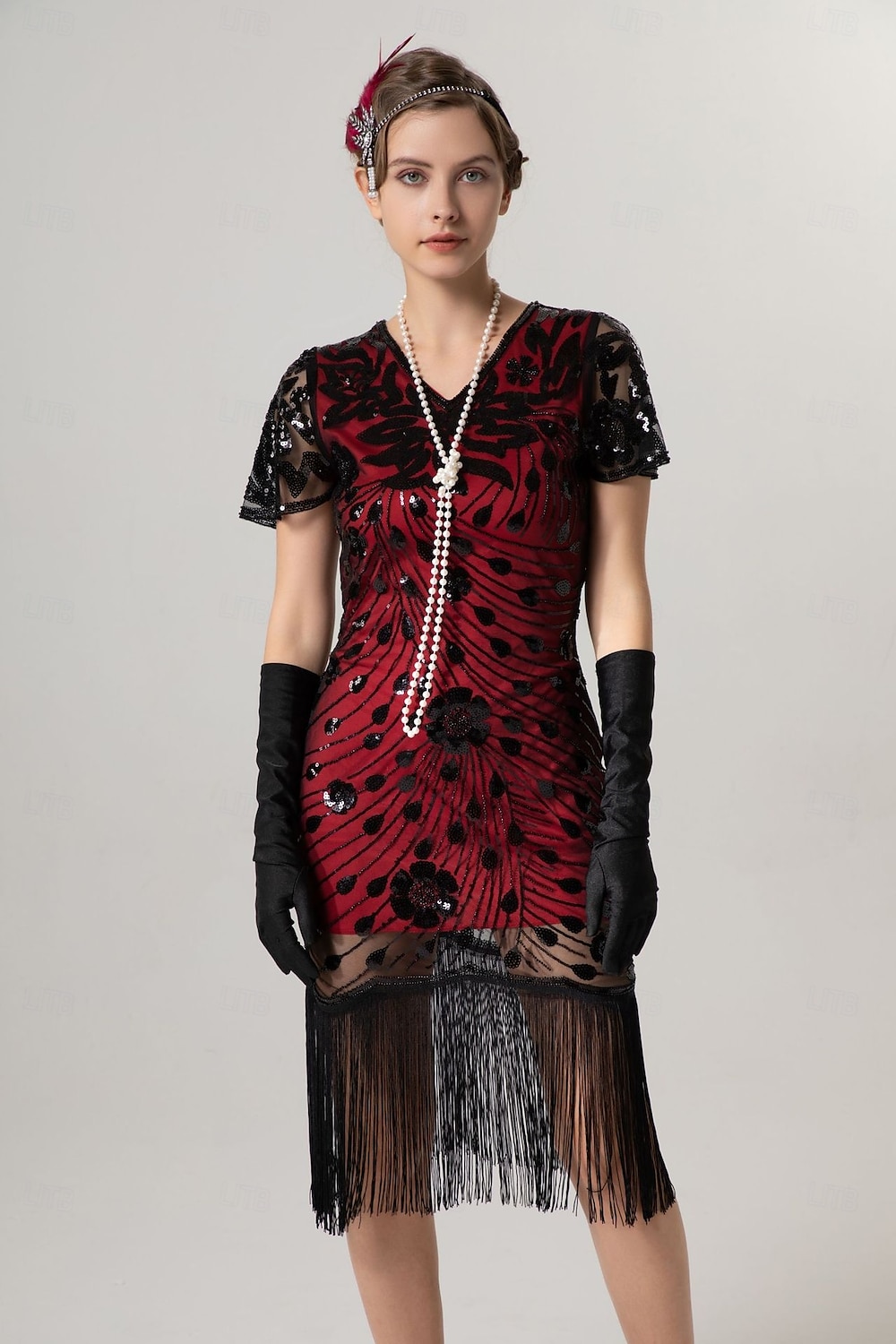 Retro Vintage Goldene Zwanziger 1920er Midlänge Flapper Kleid Cocktailkleid Der große Gatsby Flapper-Mädchen Pailletten Fransen V Ausschnitt Damen Weihnachten Halloween Karneval Hochzeit 2025 - $47.99 –P10