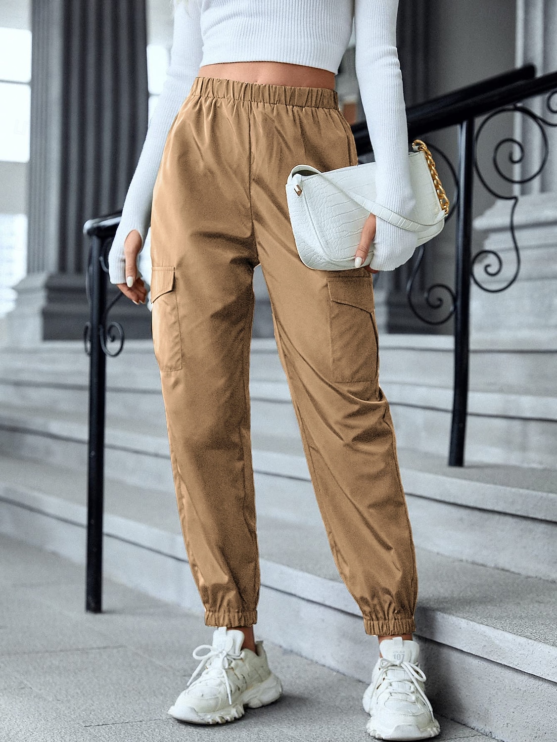 Damen Cargo-Hosen Stoffhosen Mode Streetwear Volle Länge Natürliche Taille Einfach Tasche Elastischer Bund Bequem Außenbereich Straße Ausgehen Wein Schwarz Rosa Blau Sommer Normale Passform 2026 - $29.99 –P5