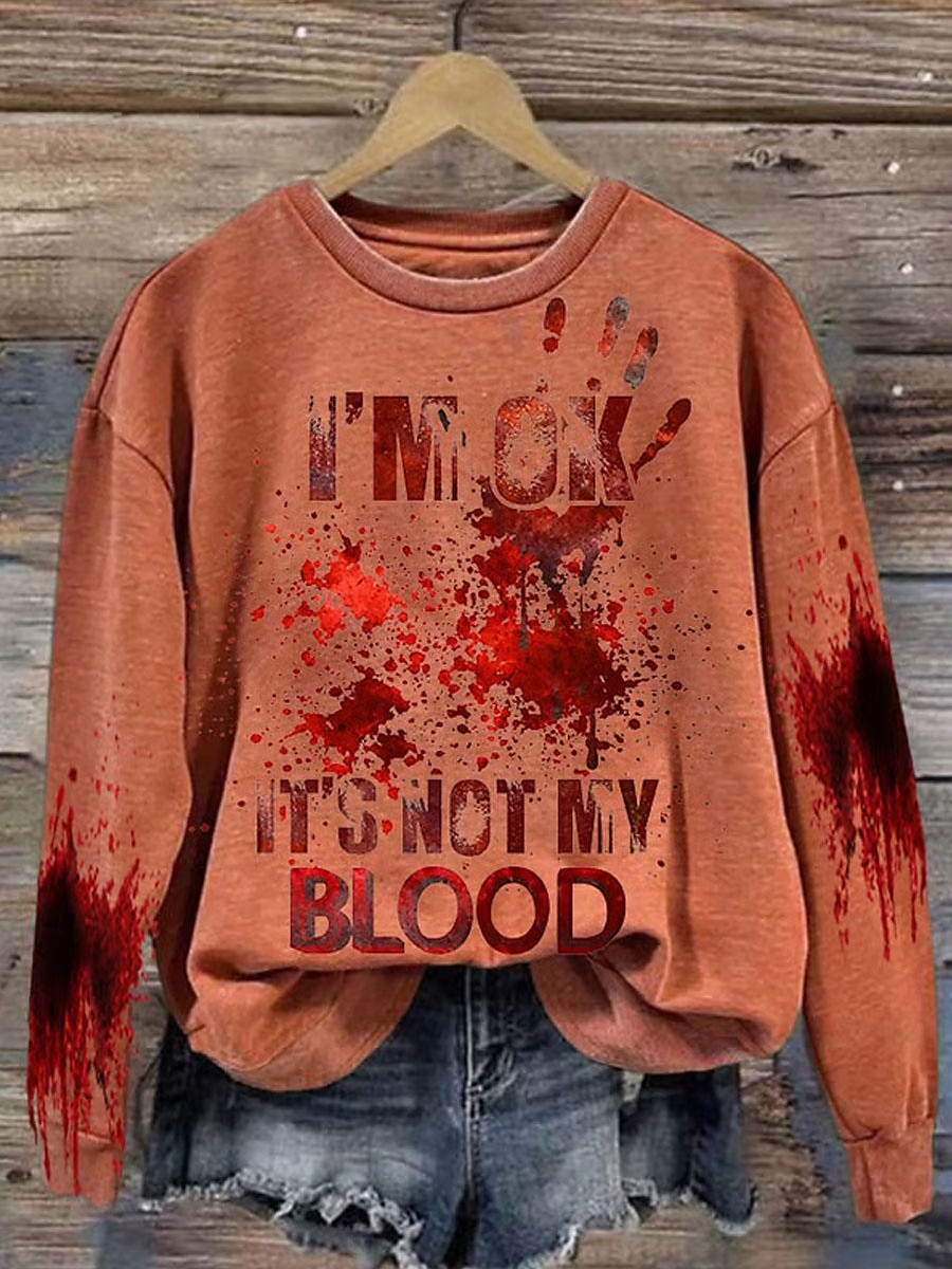 Dame Gensere Grafisk Bokstaver Halloween Fritid Langermet Crew-hals Vanlige topper Gate Hverdag Avslappet Trykt mønster Hvit Rosa Oransje Grå Vår Høst Vinter 2025 - $24.99 –P4