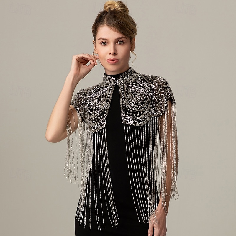 Retró Ordító 20-as évek 1920-as évek Pelerin / köpeny Wrap Kendők A nagy Gatsby Flapper lány Flitter Rojt Női Karácsony Mindszentek napja Farsang Esküvő Estély Álarcos mulatság Felnőttek Kendő 2025 - $71.99 –P6