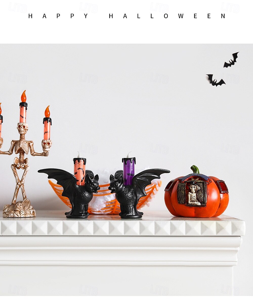 1 Pc Halloween bat glowing LED electronic candle light simulation candle holder decoration light indoor and outdoor party atmosphere decoration light purple orange 2026 - $6.49 –P1