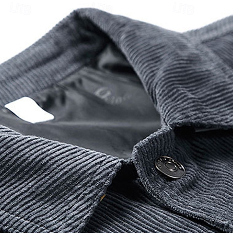 Men's Corduroy Jacket Cargo Jacket Casual Jacket Vacation Daily Pocket Fall Winter Plain Fashion Classic Lapel Regular Black Khaki Coffee Gray Jacket 2025 - $68.99 –P6