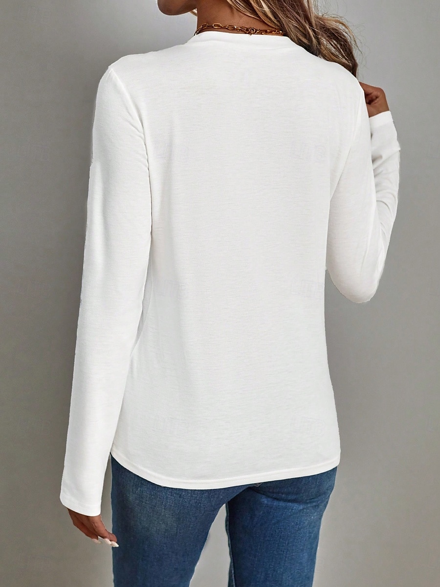 Femmes T-shirt Graphique Animal Chat Mode Occasionnel manche longue Col ras du cou Hauts Réguliers Quotidien Week-end Imprimé Blanche Été Printemps Automne de 2025 ? $22.99 –P3