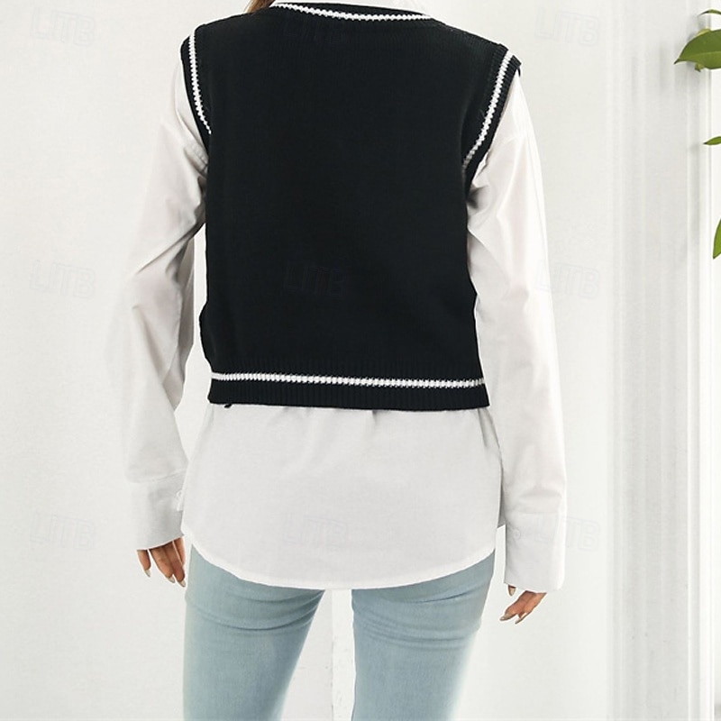 Damen Pullunder Pullover Lässig Skelett Grobstrick V Ausschnitt Gestrickt Ärmellos Normale Oberteile Stricken Halloween Täglich Ferien Schwarz Rosa Herbst Winter 2025 - €16.55 –P7