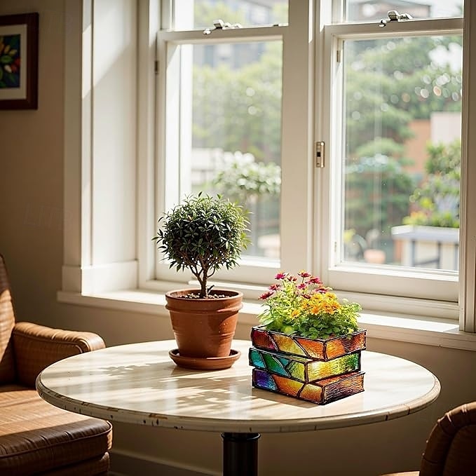 halmozott könyves virágcserép 3/4 rétegű könyvespolc virágtartó gyantából készült könyv alakú vázák beltéri és kültéri dekorációhoz ideális ajándék könyvbarátoknak, íróknak, tanároknak 2026 - $36.99 –P3