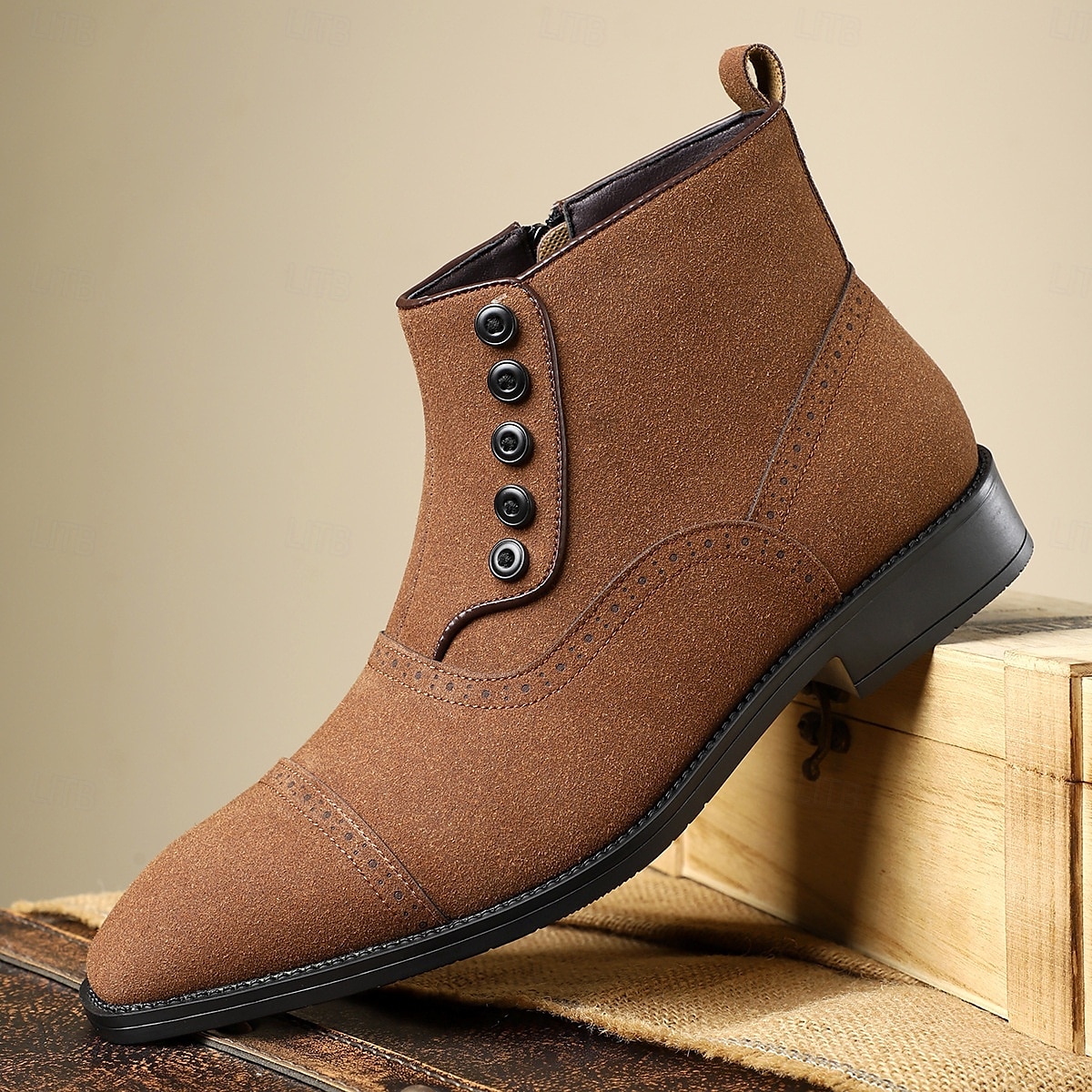 Men's Beige Lace-Up Ankle Boots with Round Toe and Classic Stitching, Vintage Business-Casual Footwear for Office, Urban Walking and Smart Daily Outfits 2025 - $46.99 –P6