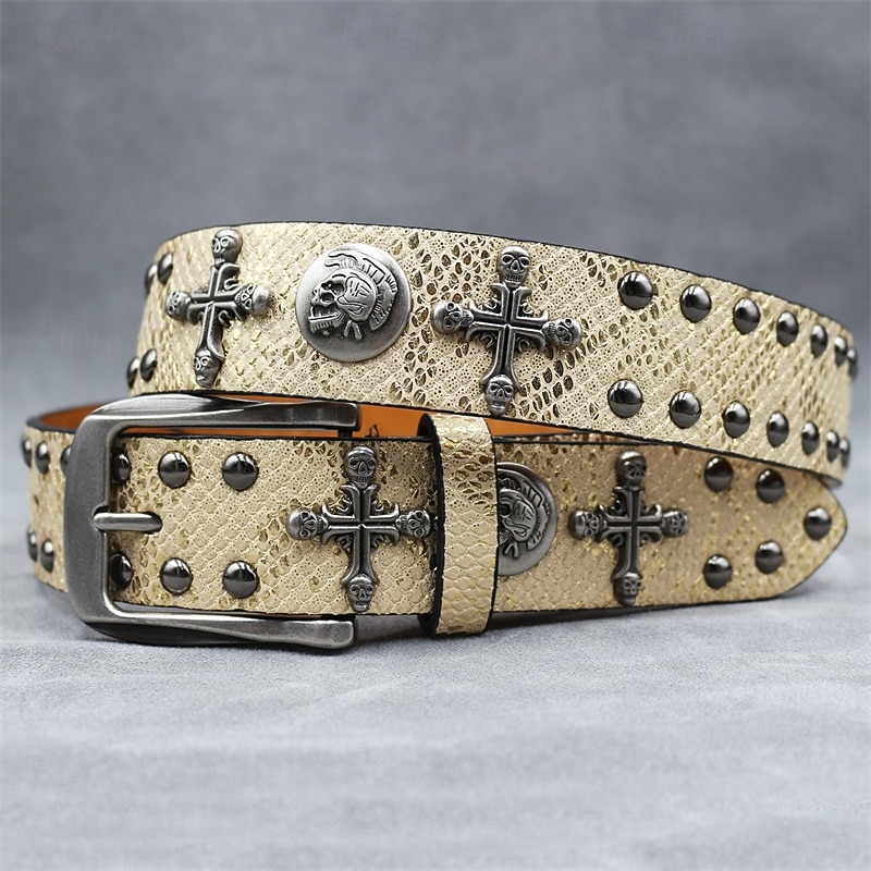 Муж. ремень Автоматическая пряжка Быстрый выпуск Кожа PU Сплав Винтаж Прочный Регулируется Крест Черепа Синий Серебряный на открытом воздухе Повседневные Пояс на талию 2026 - $29.99 –P7